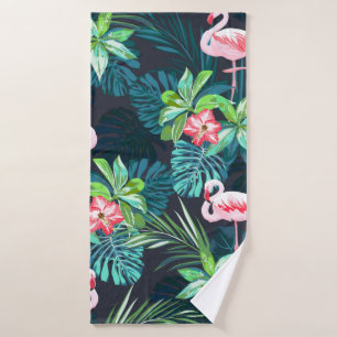 Tropical summer seamless pattern with flamingo bir bath towel