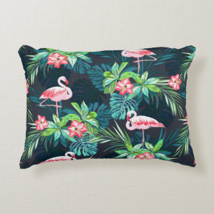 Tropical summer seamless pattern with flamingo bir decorative cushion