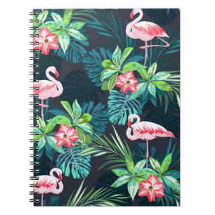 Tropical summer seamless pattern with flamingo bir notebook