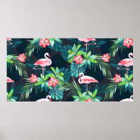 Tropical summer seamless pattern with flamingo bir