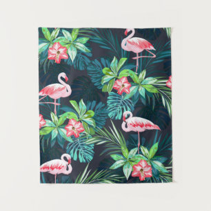 Tropical summer seamless pattern with flamingo bir tapestry