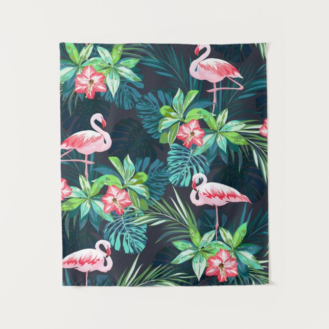 Tropical summer seamless pattern with flamingo bir tapestry (Front)