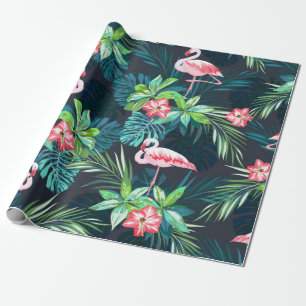 Tropical summer seamless pattern with flamingo bir wrapping paper