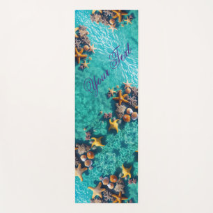 tropical summer Seashell Wellness Ocean Water Blue Yoga Mat