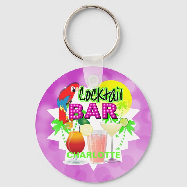 Tropical Summer Sun Cocktail Drinks Bar Fun Key Ring (Front)