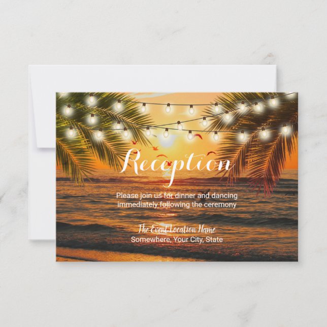 Tropical Summer Sunset Beach Wedding Reception Invitation (Front)