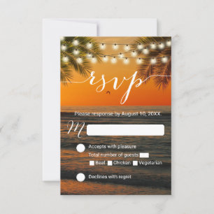 Tropical Summer Sunset Beach Wedding RSVP Card