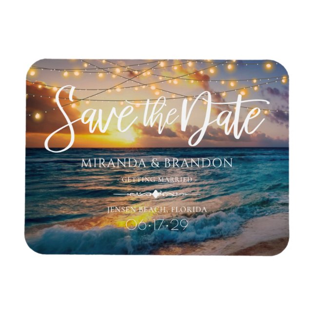 Tropical Summer Sunset Beach Wedding Save the Date Magnet (Horizontal)