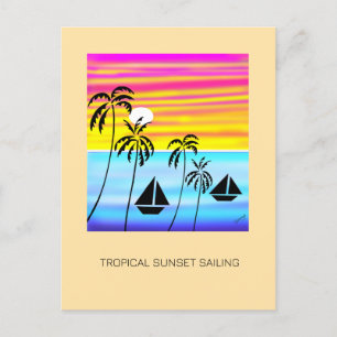 Tropical Summer Sunset Sailing Holiday Postcard