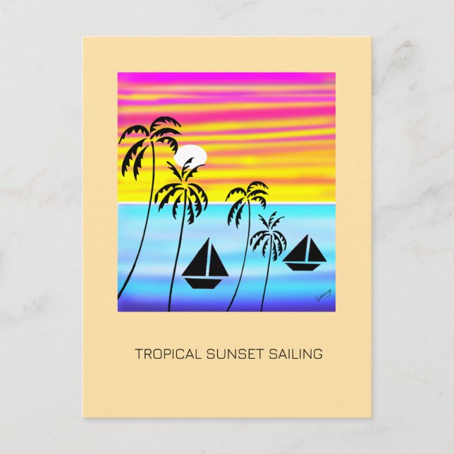 Tropical Summer Sunset Sailing Holiday Postcard (Front)