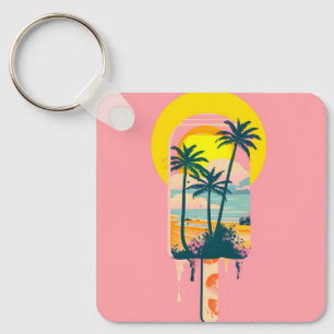 Tropical Summer Sunset Sweets Paradise Key Ring