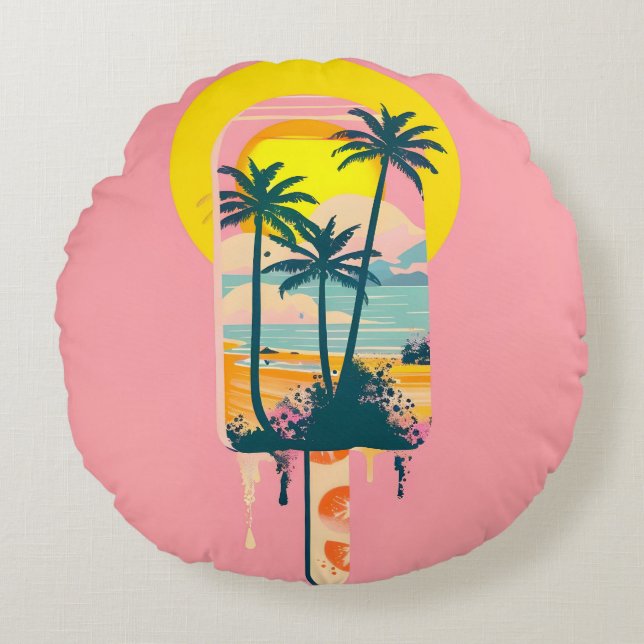 Tropical Summer Sunset Sweets Paradise Round Cushion (Front)