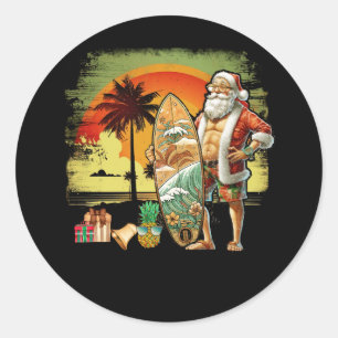 Tropical Summer Surfing Santa Claus 6 Pack Christm Classic Round Sticker