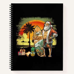 Tropical Summer Surfing Santa Claus 6 Pack Christm Notebook