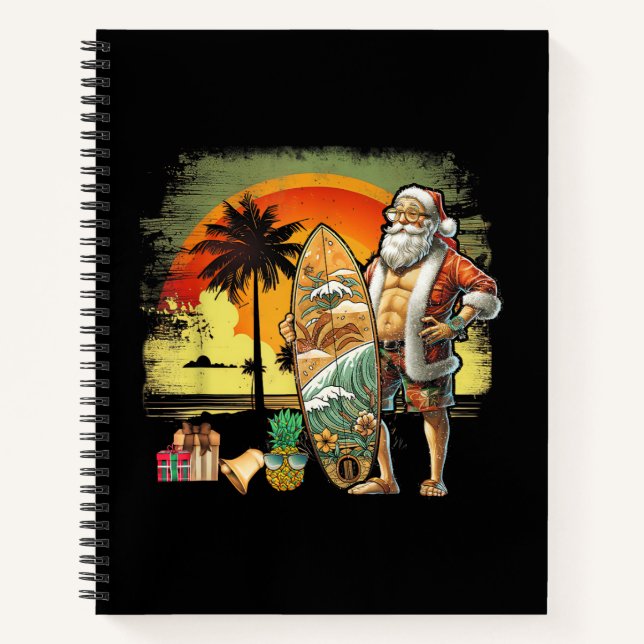 Tropical Summer Surfing Santa Claus 6 Pack Christm Notebook (Front)