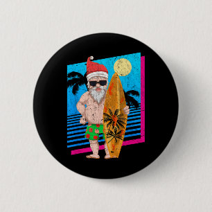 Tropical Summer Surfing Santa Claus Funny Christma 6 Cm Round Badge