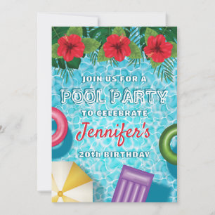 Tropical Summer Swimming Pool Birthday Party Invitation