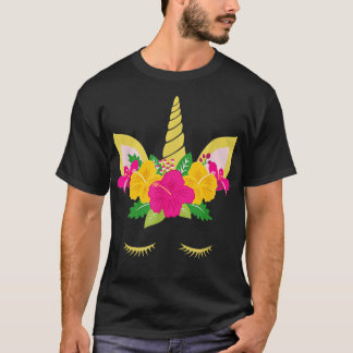 Tropical Summer Unicorn With Hibiscus Flowers TShi T-Shirt