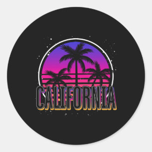 Tropical Summer Vacation Cali Retro Palm Trees Cal Classic Round Sticker