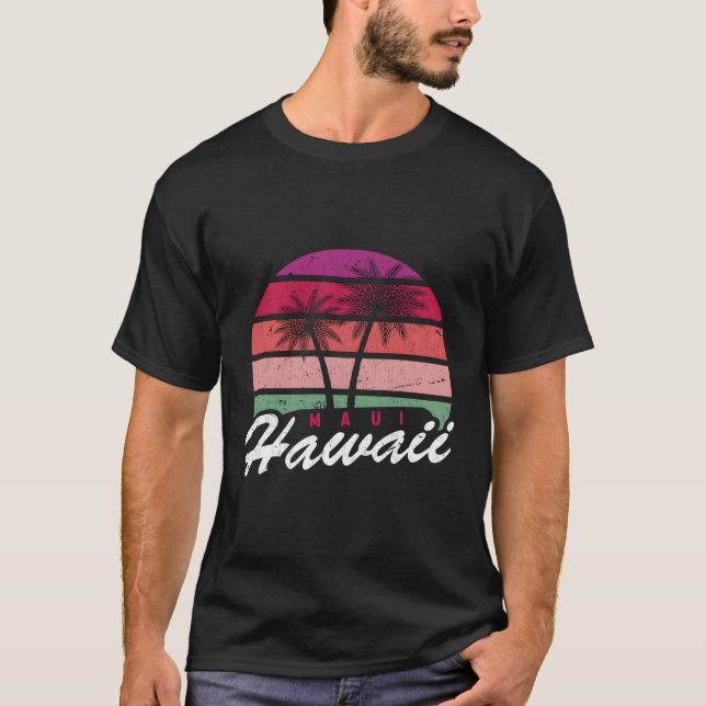Tropical Summer Vacation Palm Trees Maui Hawaii T-Shirt (Front)