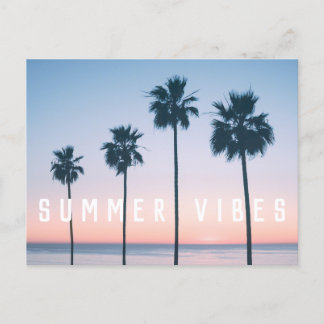 Tropical Summer Vibes Pink & Blue Palm Tree Sunset Postcard