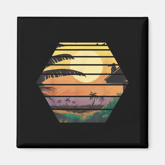Tropical Summer Vibes Sunset Palm Trees Retro Magnet (Front)