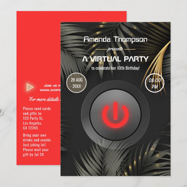 Tropical Summer Virtual Birthday Party Invitation (Front/Back)