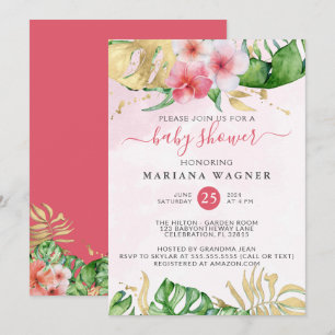 Tropical Summer Watercolor Floral Baby Shower Invitation