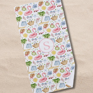 Tropical Summer Watercolor Personalised Beach Towel