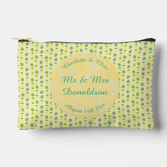 Tropical Summer Wedding Pineapple and Palm Leaves Accessory Pouch (Front)