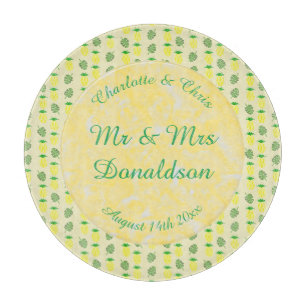 Tropical Summer Wedding Pineapple and Palm Leaves Cutting Board