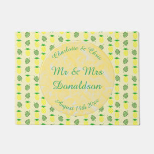 Tropical Summer Wedding Pineapple and Palm Leaves Doormat