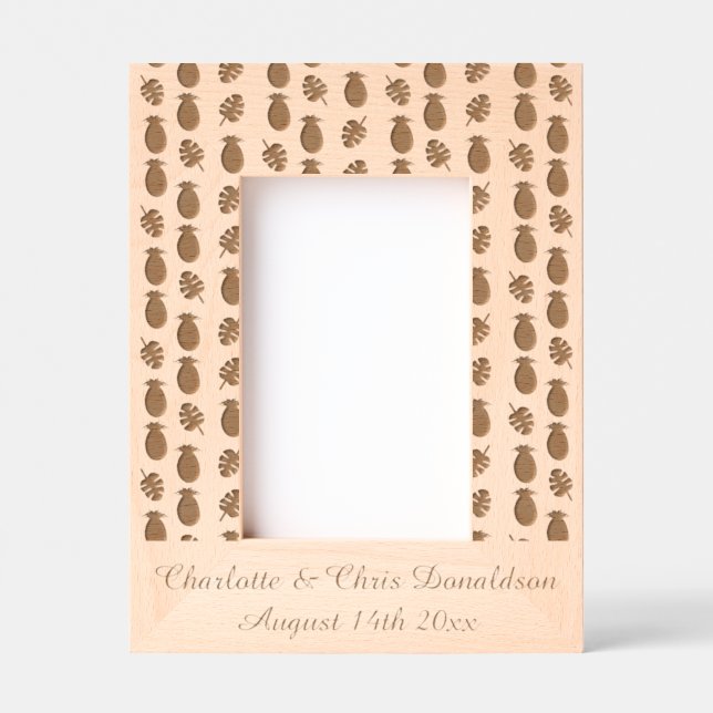 Tropical Summer Wedding Pineapple and Palm Leaves Etched Frames (Front)