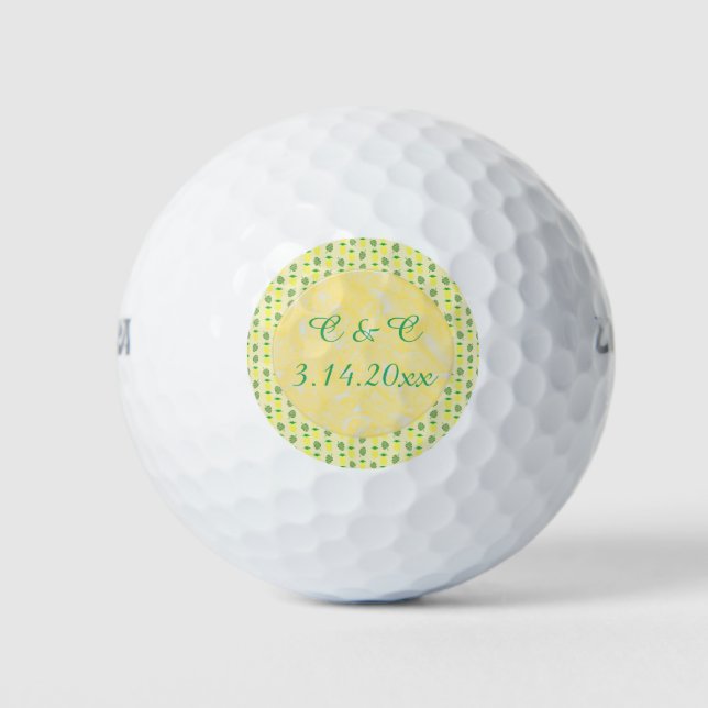 Tropical Summer Wedding Pineapple and Palm Leaves Golf Balls (Front)