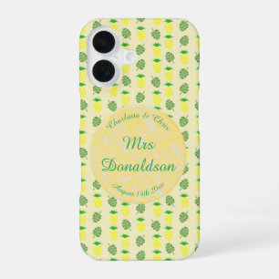Tropical Summer Wedding Pineapple and Palm Leaves iPhone 16 Case