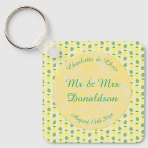 Tropical Summer Wedding Pineapple and Palm Leaves Key Ring