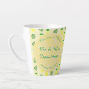 Tropical Summer Wedding Pineapple and Palm Leaves Latte Mug
