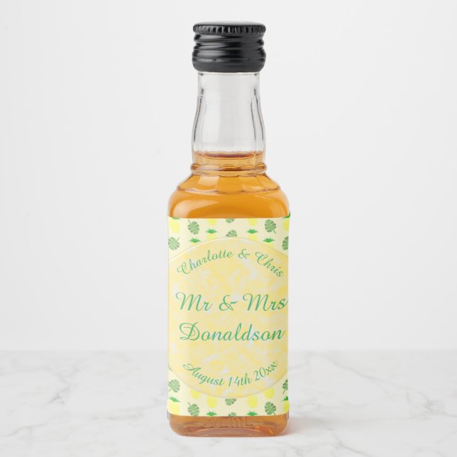 Tropical Summer Wedding Pineapple and Palm Leaves Liquor Bottle Label (Front)