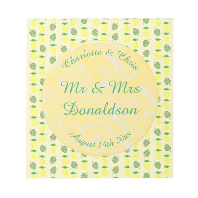 Tropical Summer Wedding Pineapple and Palm Leaves Notepad (Front)