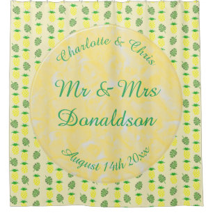 Tropical Summer Wedding Pineapple and Palm Leaves Shower Curtain