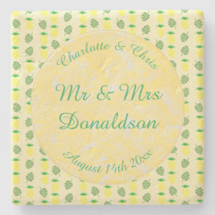 Tropical Summer Wedding Pineapple and Palm Leaves Stone Coaster