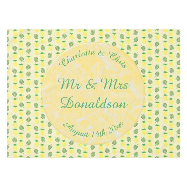 Tropical Summer Wedding Pineapple and Palm Leaves Tablecloth (Front (Horizontal))