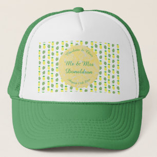 Tropical Summer Wedding Pineapple and Palm Leaves Trucker Hat
