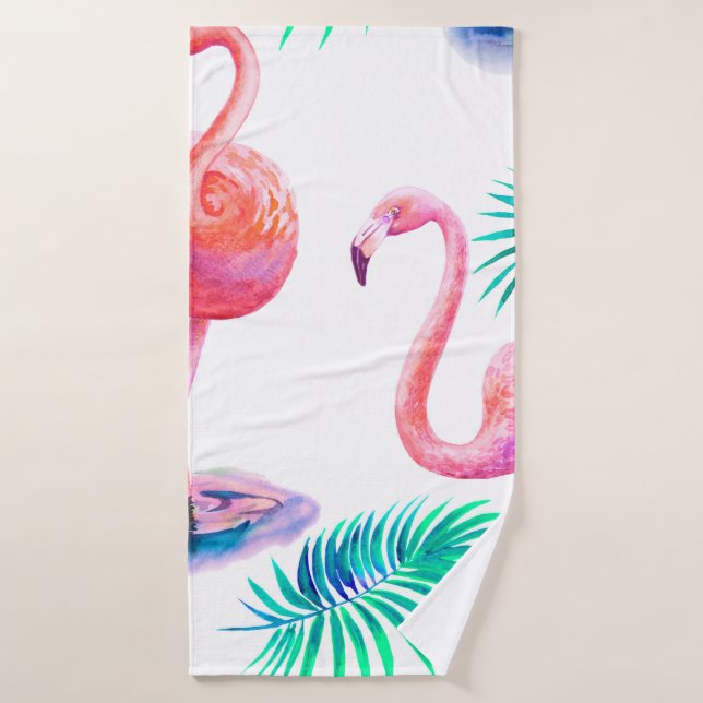 Tropical summer with flamingos palm leaves and exo bath towel (Bath Towel)