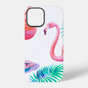 Tropical summer with flamingos palm leaves and exo iPhone 12 case