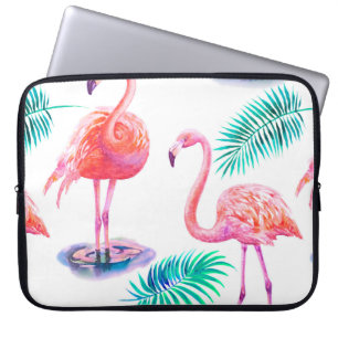 Tropical summer with flamingos palm leaves and exo laptop sleeve