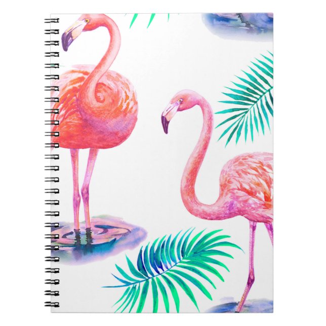 Tropical summer with flamingos palm leaves and exo notebook (Front)