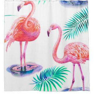 Tropical summer with flamingos palm leaves and exo shower curtain