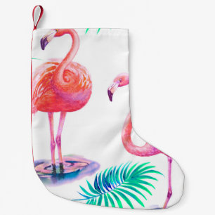 Tropical summer with flamingos palm leaves and exo small christmas stocking