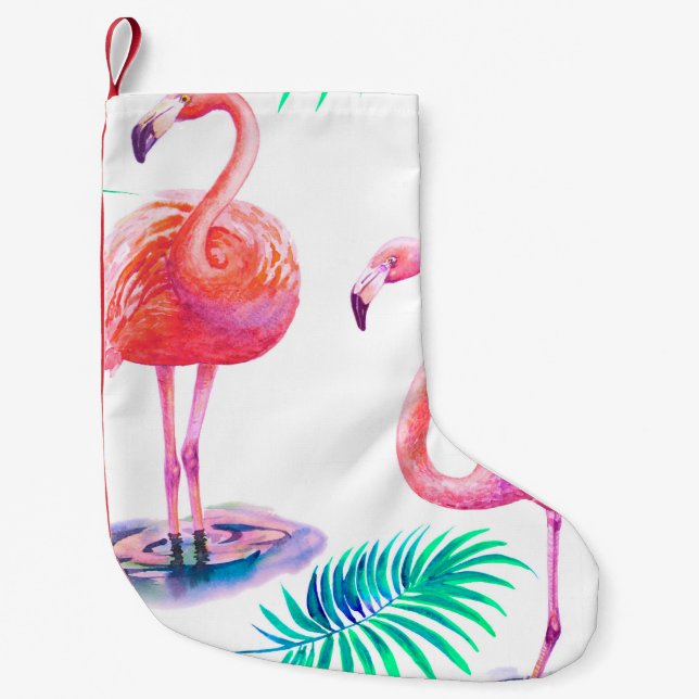 Tropical summer with flamingos palm leaves and exo small christmas stocking (Front)